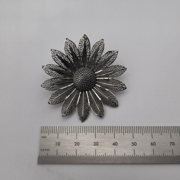 Sterling Silver Rustic Large Flower Nature Pin Brooch B373 - Picture 5 of 6
